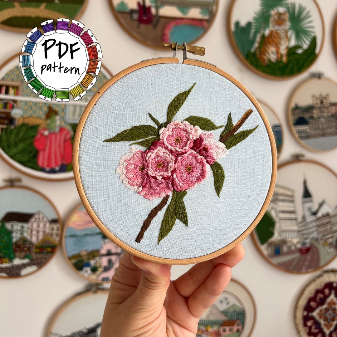 Cherry Blossoms Hand Embroidery Pattern PDF With Video Tutorial ...