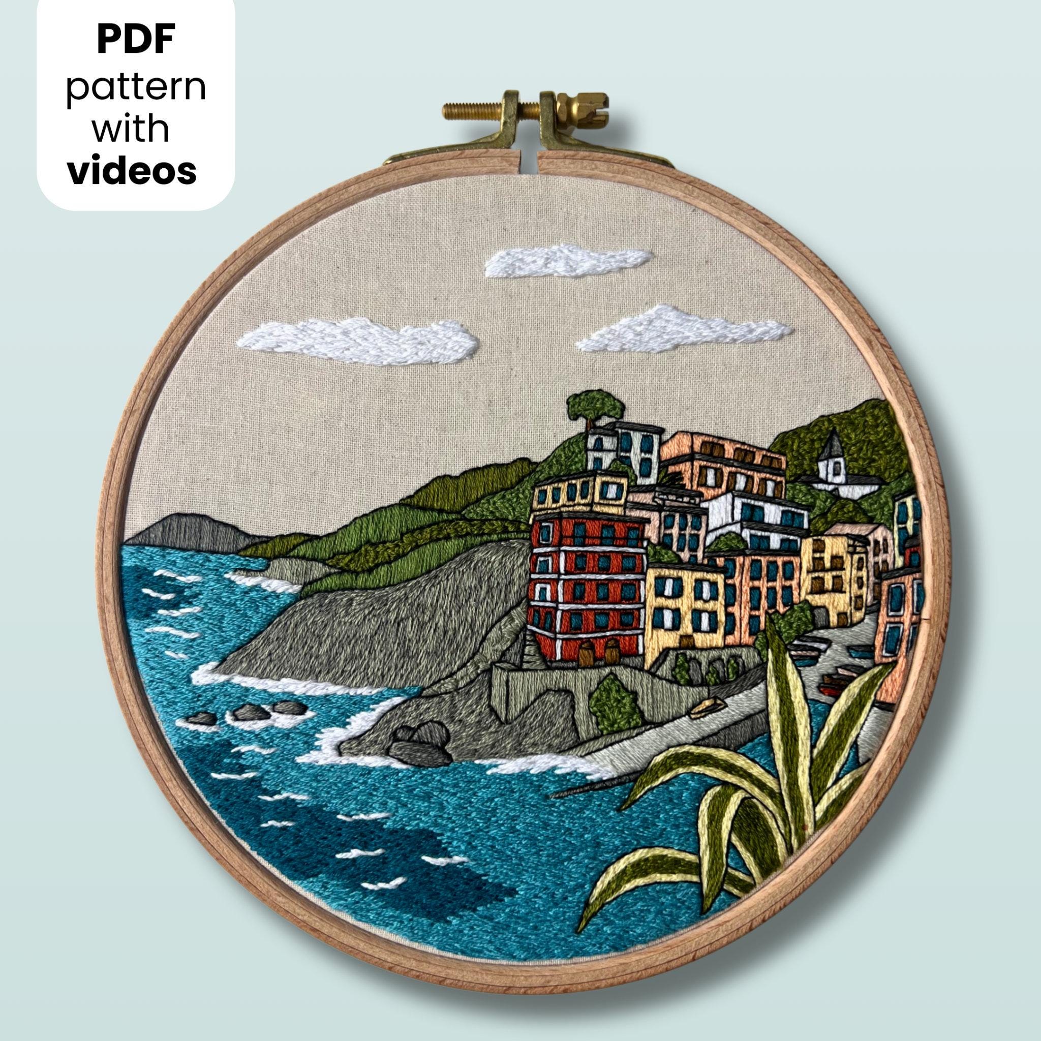 Riomaggiore, Italy. Hand Embroidery Pattern PDF With Embroidery