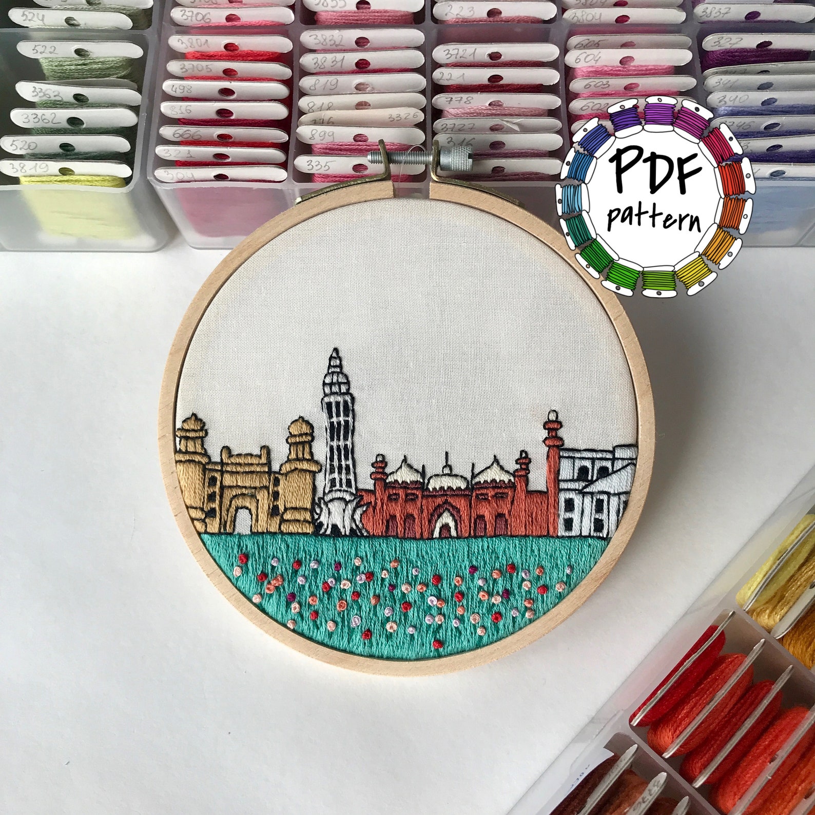 Lahore Pakistan. Hand Embroidery Pattern PDF. Embroidery Hoop Etsy