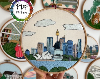 Sydney, Australia. Hand Embroidery Pattern PDF. DIY Embroidery Art Housewarming Gift. Free Hand embroidery guide video tutorial