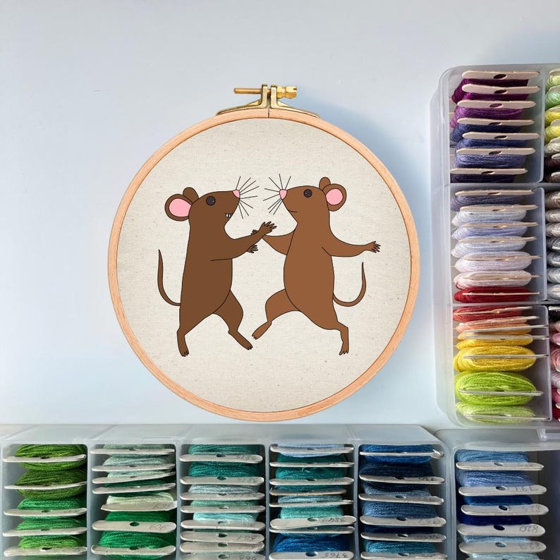 Dancing Rats Hand Embroidery Pattern: Whimsical Animal Art (PDF) - Etsy