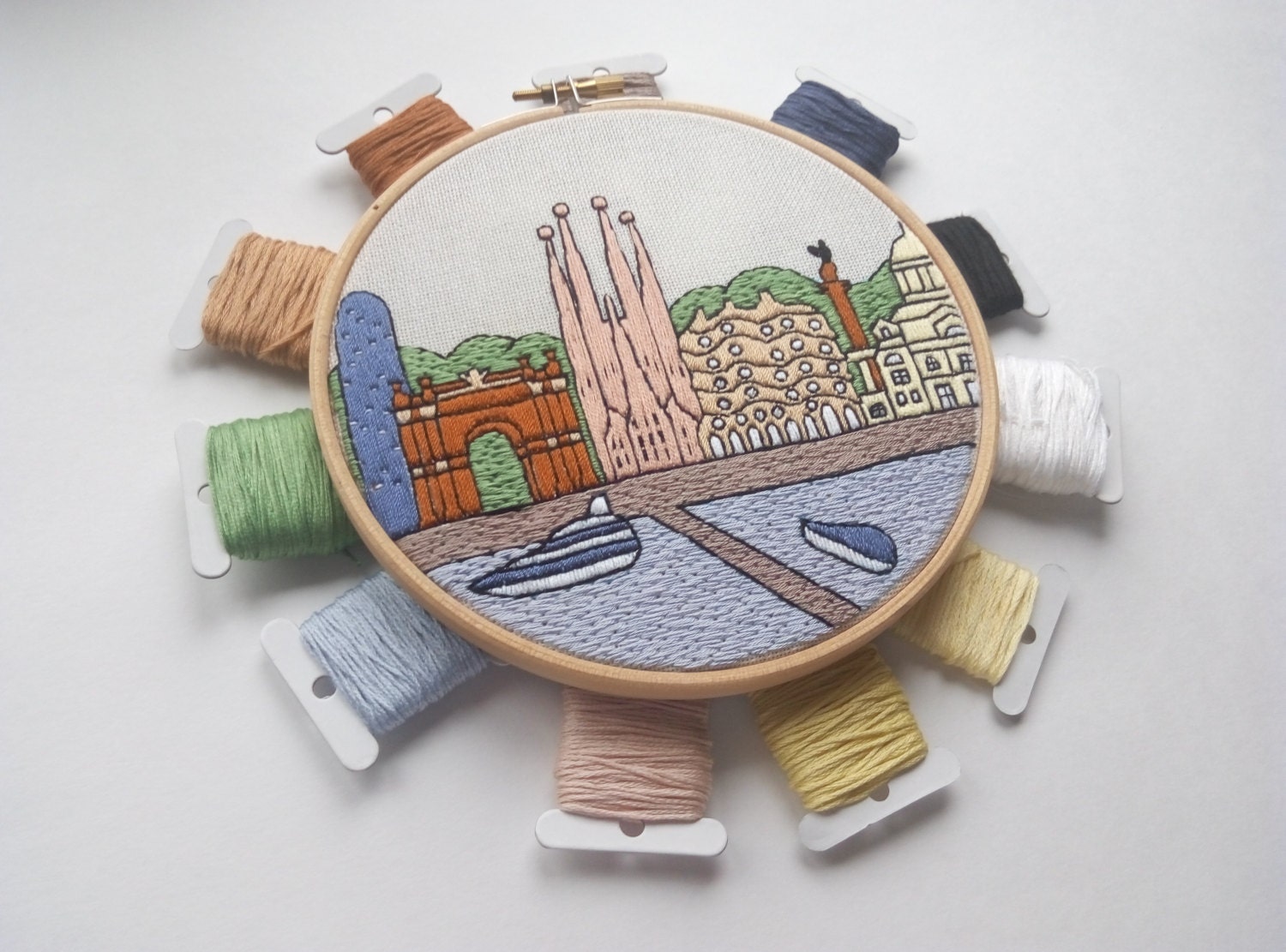 Barcelona Spain Hand Embroidery Pattern PDF. DIY. Embroidery | Etsy