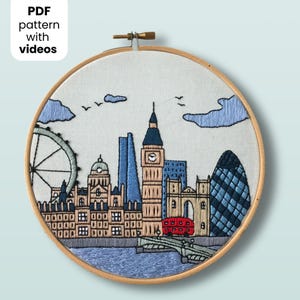 Londen, Verenigd Koninkrijk. PDF handborduurpatroon met borduurgids en videotutorials