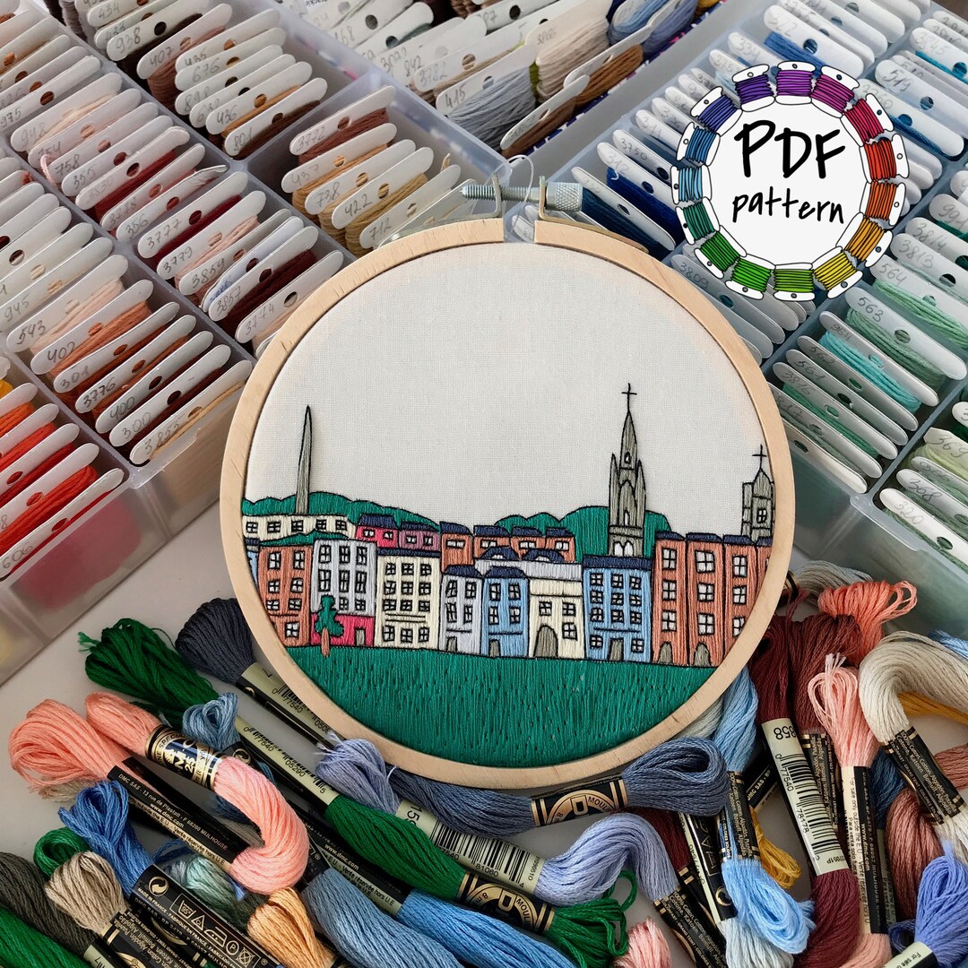 Dublin, Ireland. Hand Embroidery Pattern PDF. DIY. Embroidery Hoop Art, Wall Decor, Housewarming