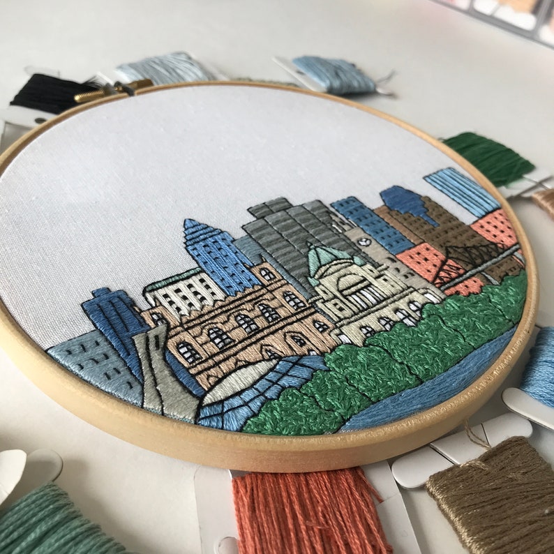 Montreal, Canada. Hand Embroidery pattern PDF. DIY. Embroidery Hoop art, Wall Decor, Housewarming Gift. Free Hand embroidery guide image 2