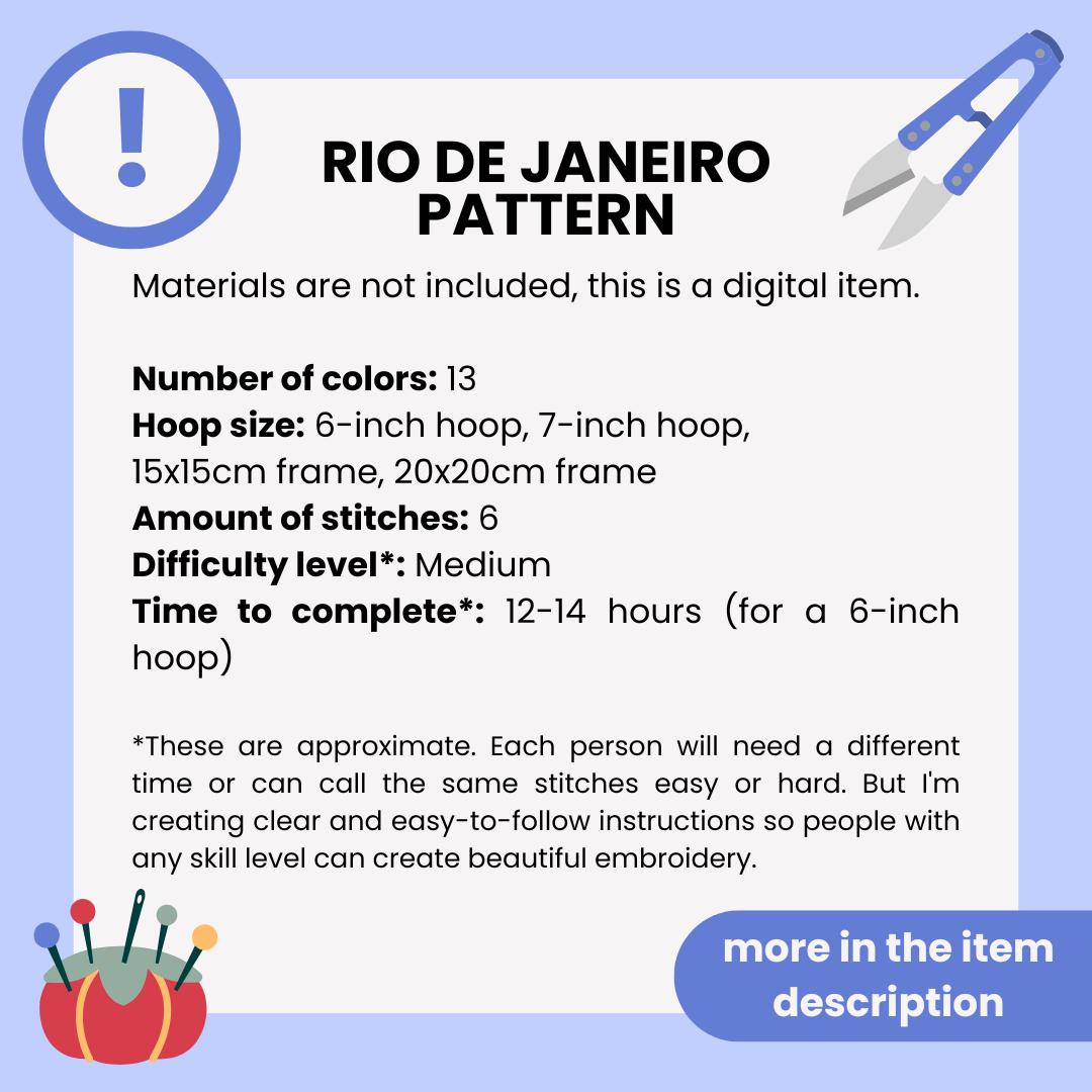 Rio De Janeiro, Brazil. Hand Embroidery Pattern PDF With Embroidery ...