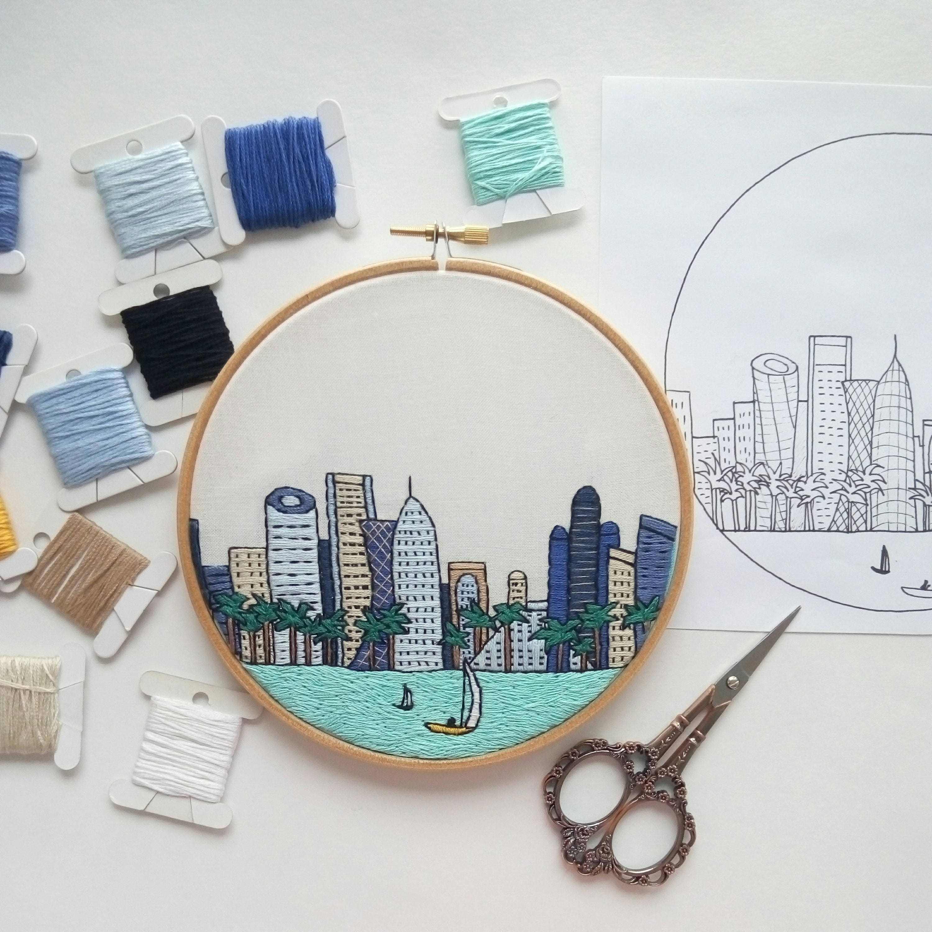 Doha Qatar Hand Embroidery Pattern PDF DIY Embroidery Hoop Etsy Ireland