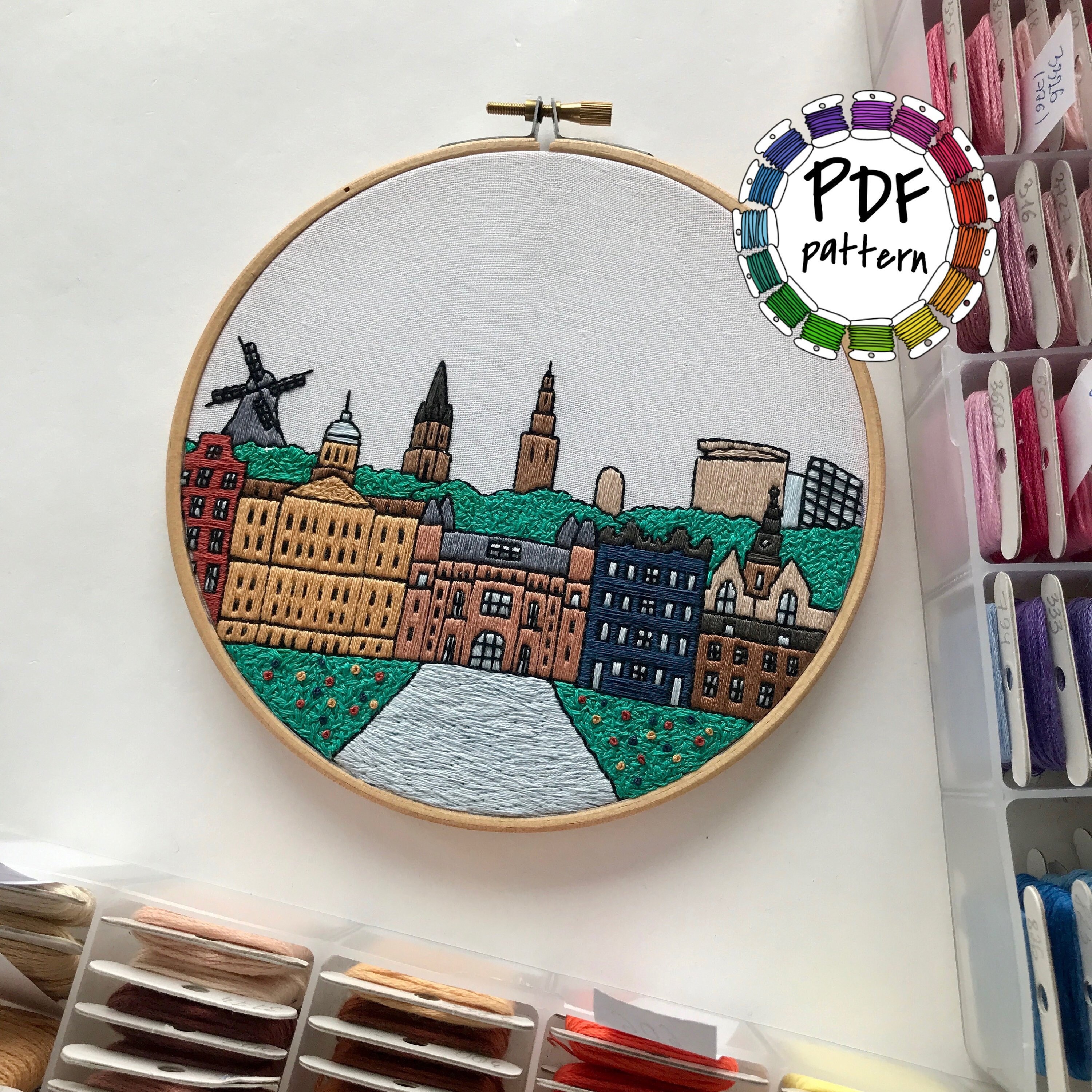 Amsterdam Netherlands. Hand Embroidery pattern PDF. DIY. Etsy México