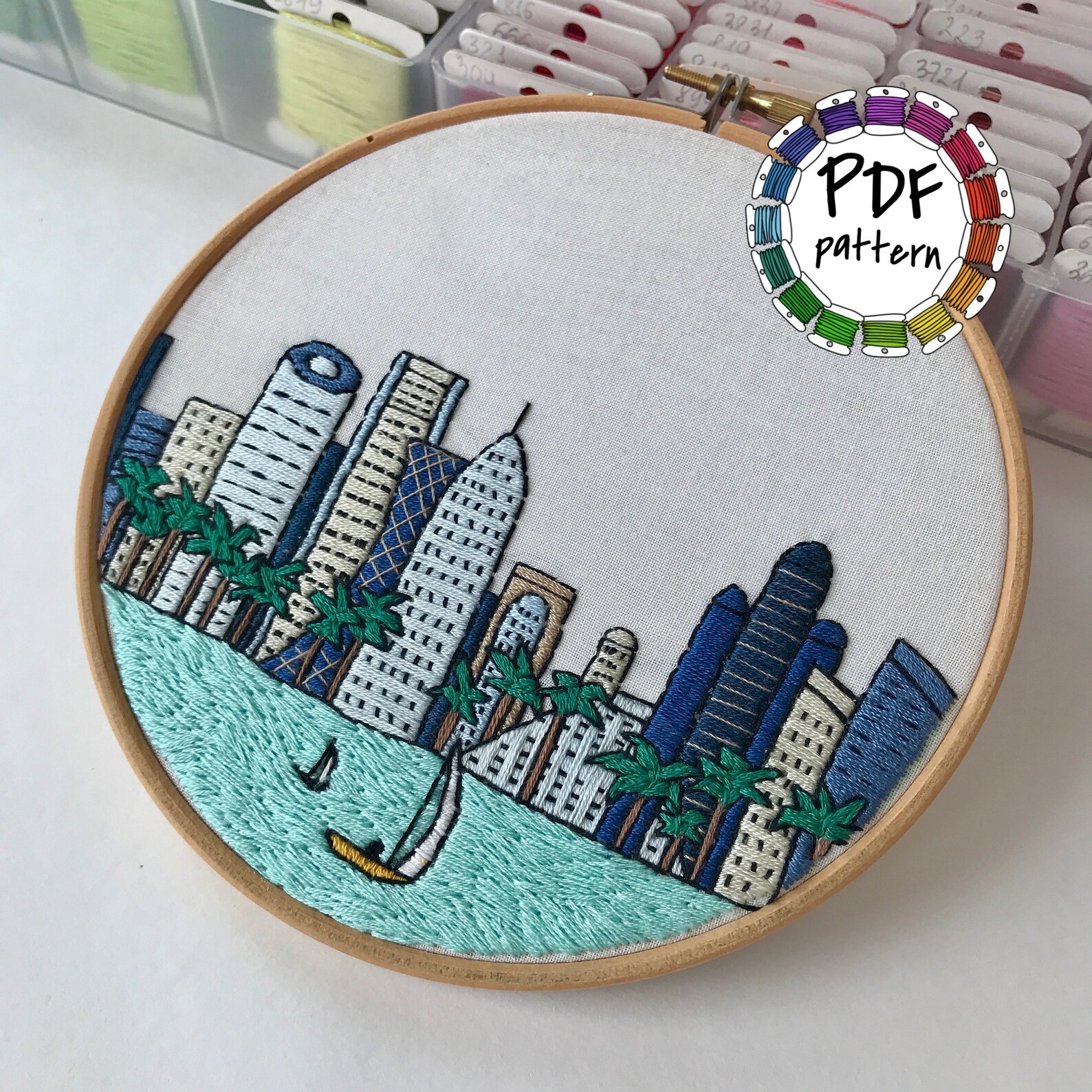 Doha Qatar Hand Embroidery Pattern PDF DIY Embroidery Hoop Etsy