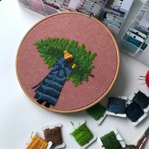 Girl and pine tree. Hand Embroidery pattern PDF. DIY. Embroidery Hoop art, Hand Embroidery, Wall Decor, Housewarming Gift. Stitch guide image 5