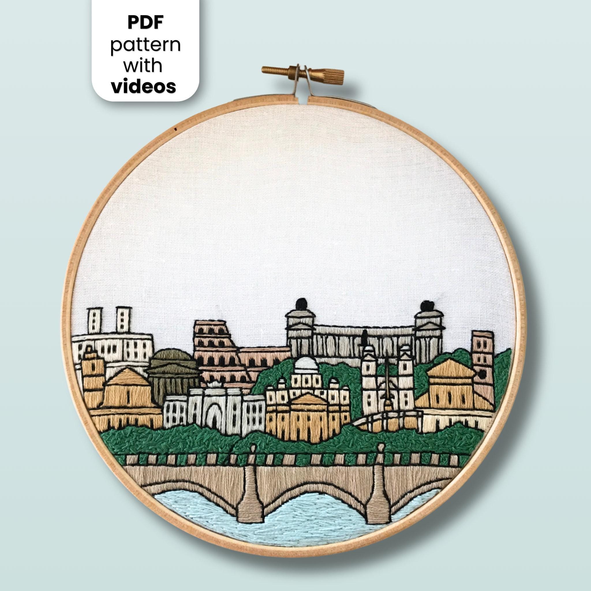 ローマ（イタリア）。手刺繍パターンPDF。刺繍ガイド、ステッチ図