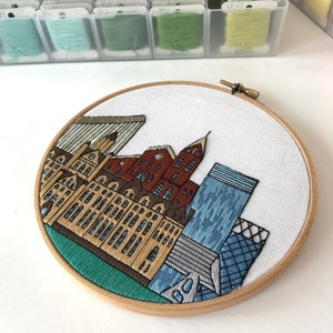 Manchester, United Kingdom. Hand Embroidery pattern PDF. Embroidery Hoop art. DIY. Wall Decor, Housewarming Gift. Free Hand embroidery guide image 4