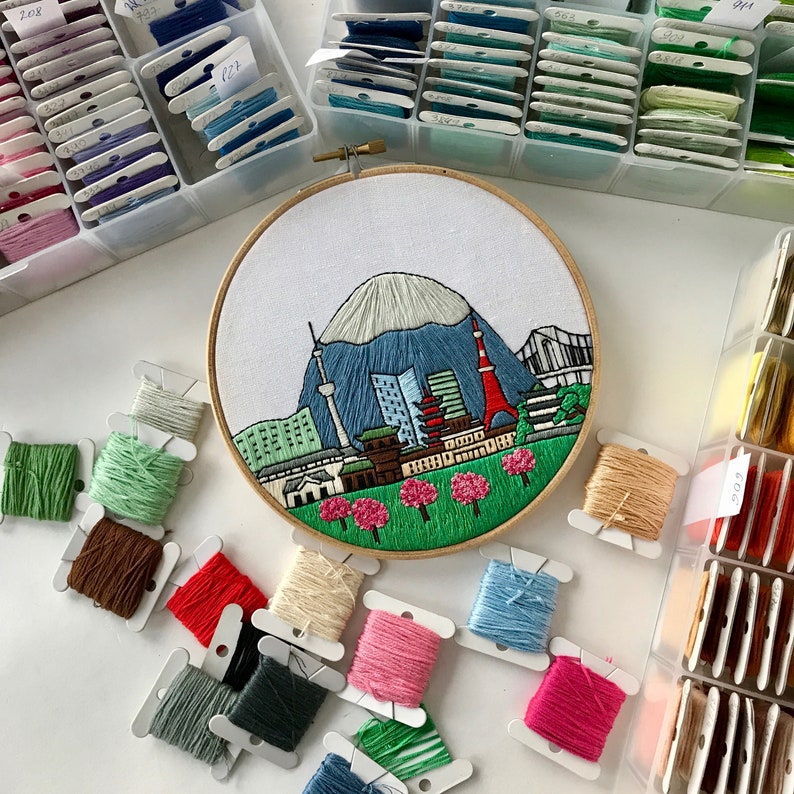 Tokyo Japan. Hand Embroidery Pattern PDF Embroidery Hoop Art. Etsy
