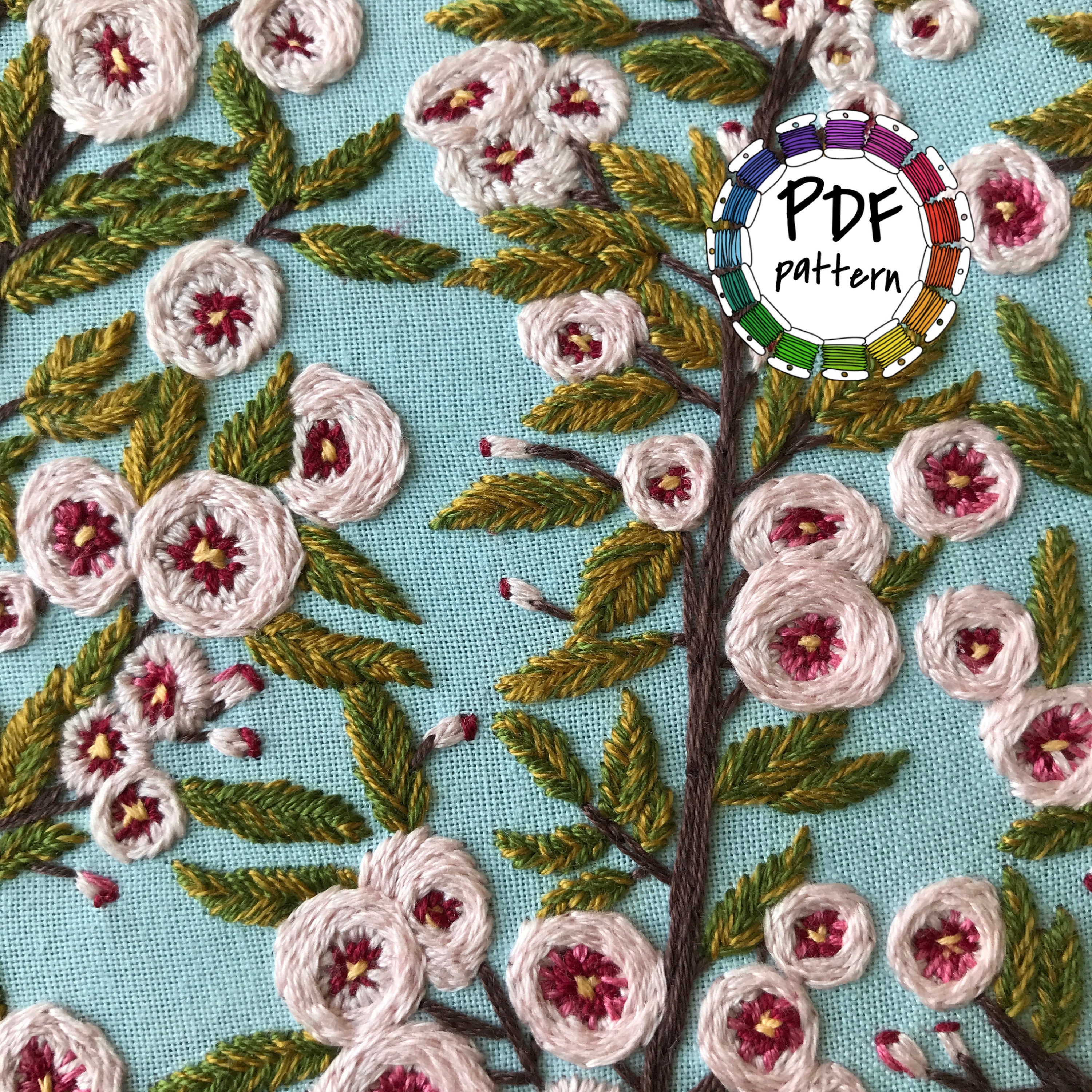 Floral Hand Embroidery PDF Pattern With Video Tutorial (digital ...
