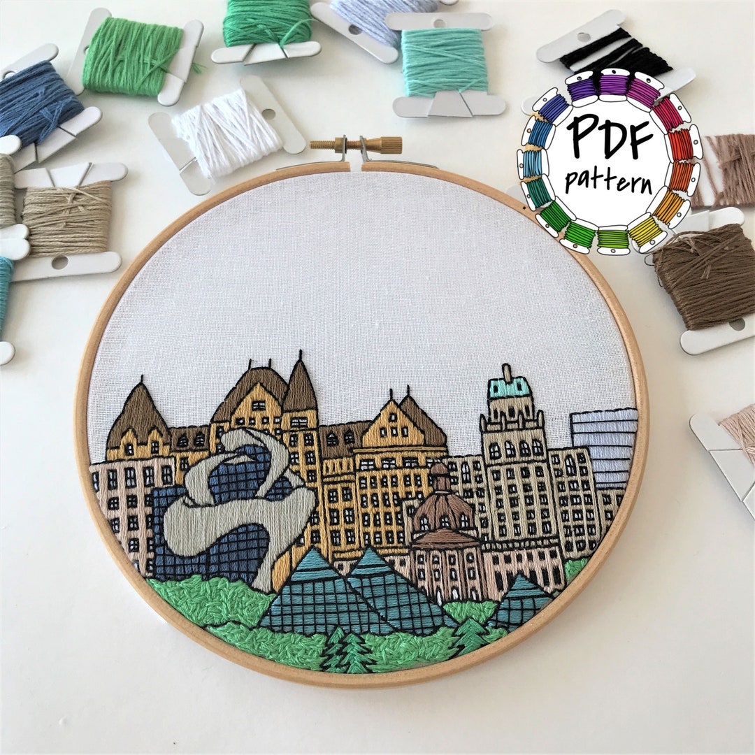 Edmonton, Canada. Hand Embroidery Pattern PDF. DIY. Embroidery Hoop Art