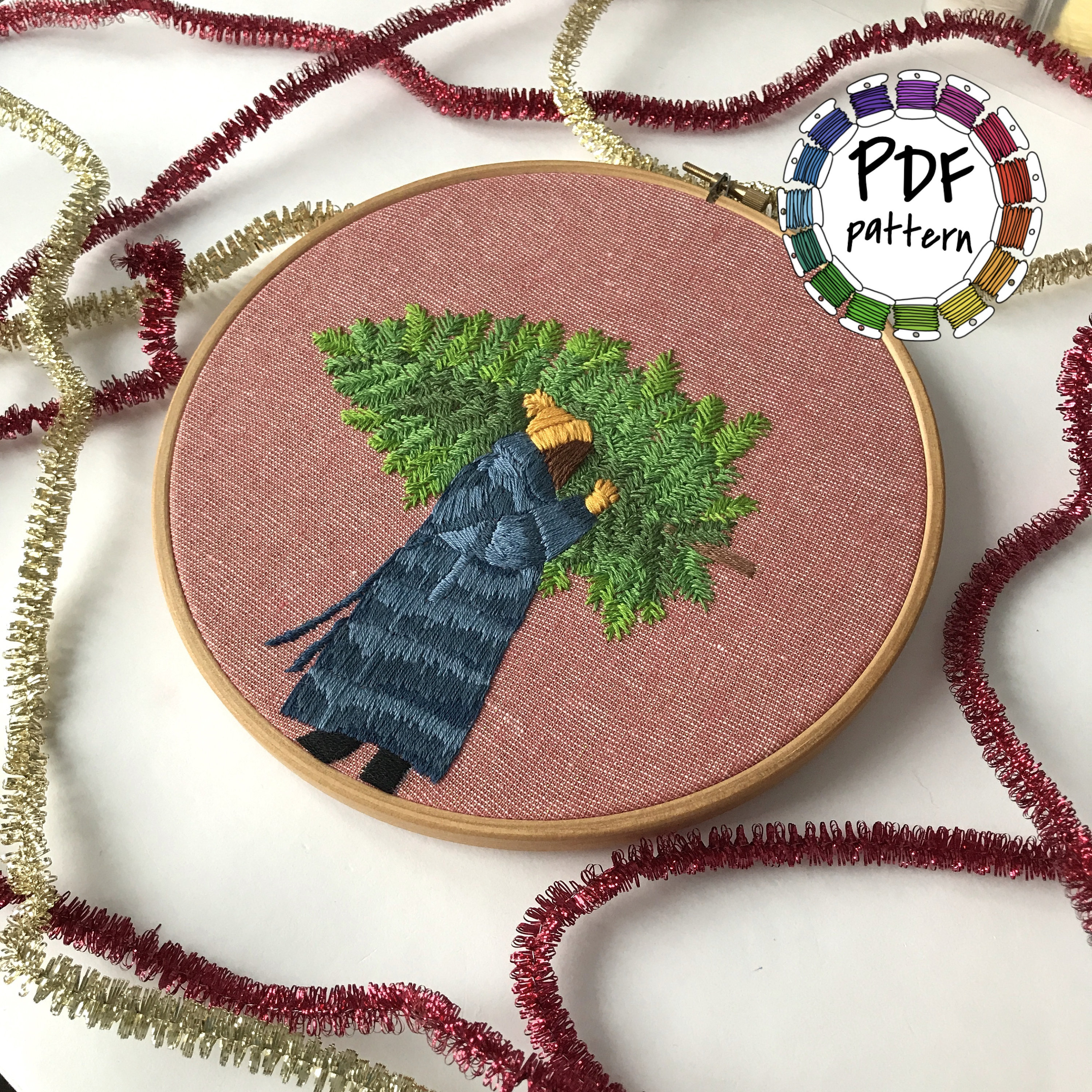 Girl and Pine Tree. Hand Embroidery Pattern PDF. DIY. Embroidery Hoop ...