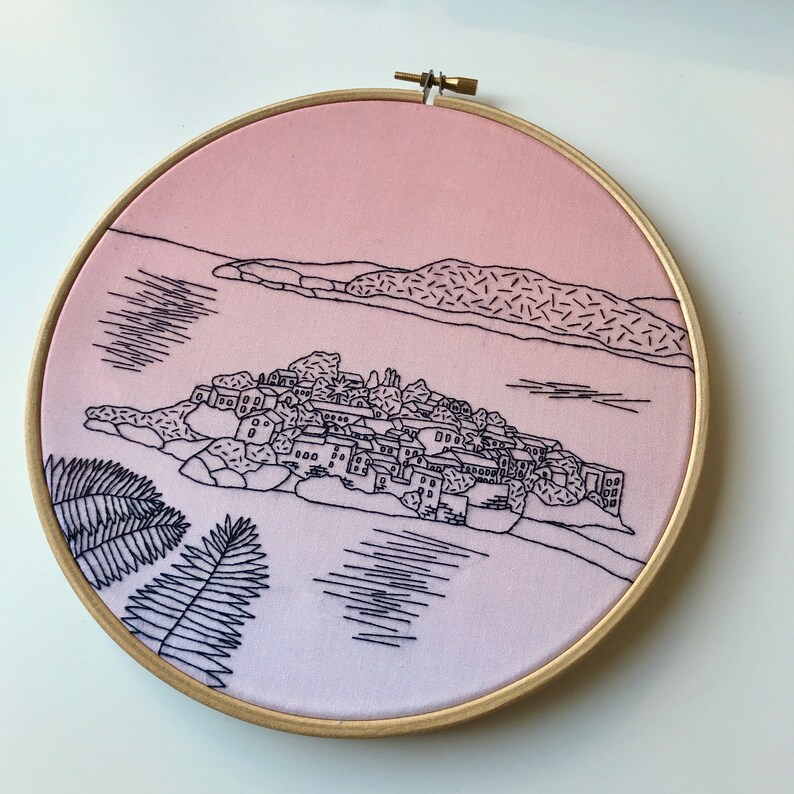 Sveti Stefan, Montenegro B&W Hand Embroidery pattern PDF. Embroidery Hoop art. DIY. Wall Decor, Housewarming Gift. Hand embroidery guide image 6