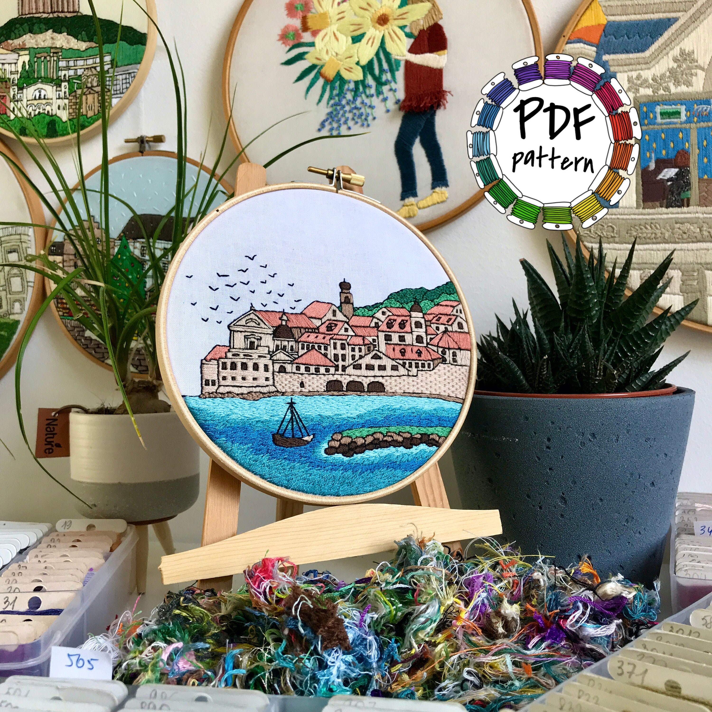 クロアチア、ドゥブロヴニク。手刺繍のパターンPDF、刺繍ガイド