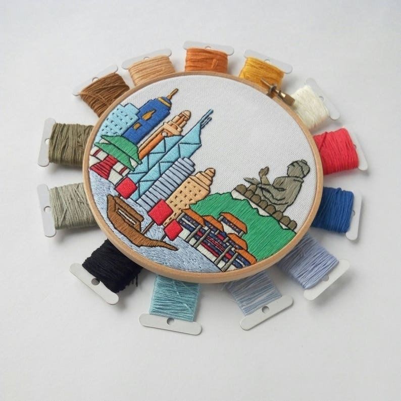 Hong Kong. Hand Embroidery Pattern PDF. DIY. Embroidery Hoop Etsy
