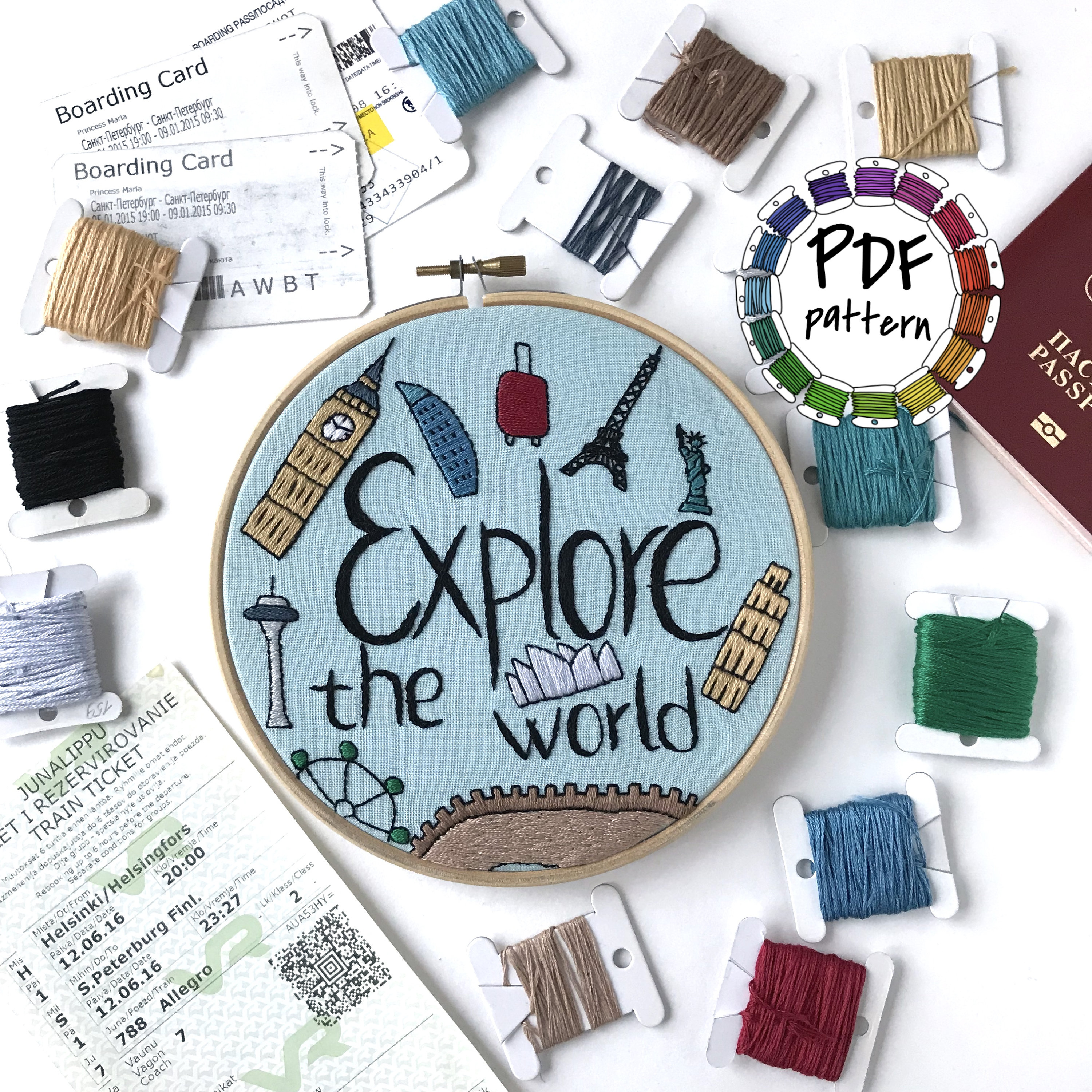 Explore the World Travel. Hand Embroidery Pattern PDF. DIY Etsy