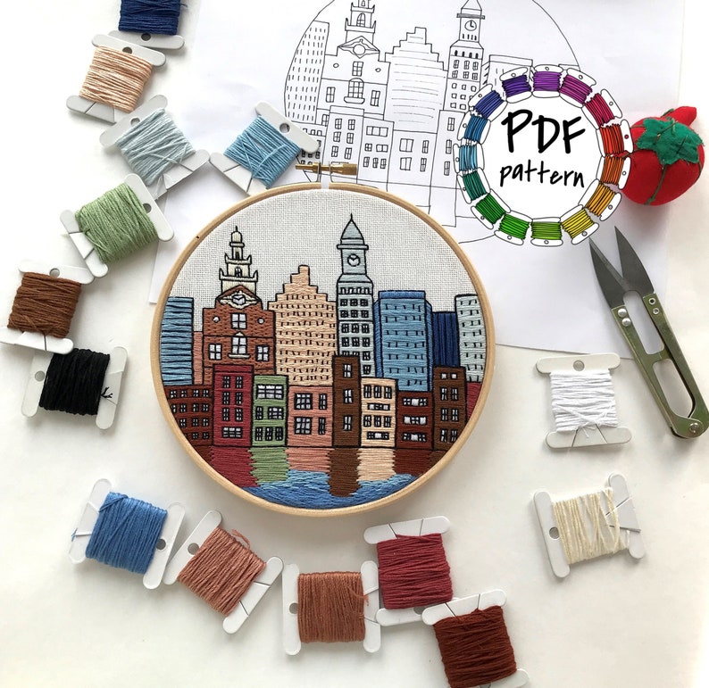 Boston MA United States. Hand Embroidery Pattern PDF. DIY. Etsy