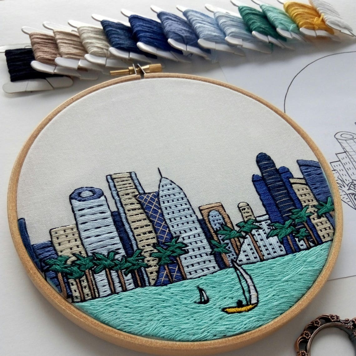 Doha Qatar Hand Embroidery Pattern PDF DIY Embroidery Hoop Etsy