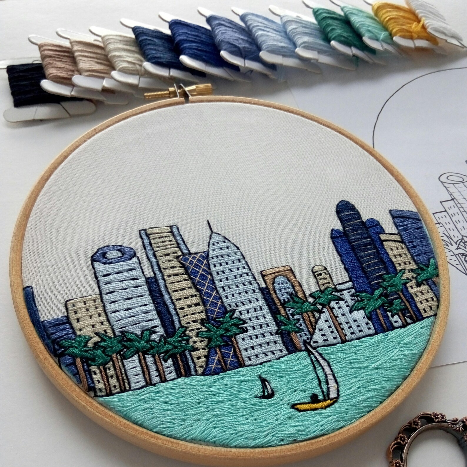 Doha Qatar Hand Embroidery Pattern PDF DIY Embroidery Hoop Etsy