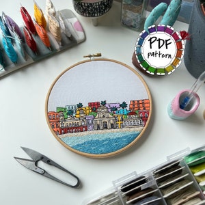 San Juan, Puerto Rico. Hand Embroidery Pattern PDF. DIY Embroidery Art, Housewarming Gift. Free Hand embroidery guide, video tutorials