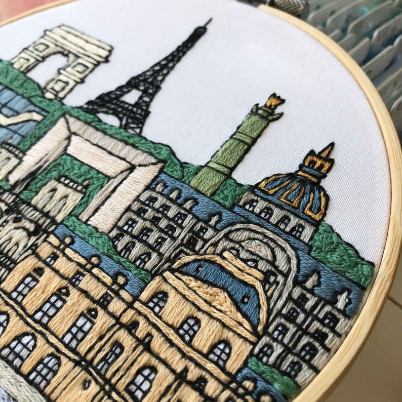 Paris 2 France. Hand Embroidery pattern PDF. Embroidery Hoop Etsy