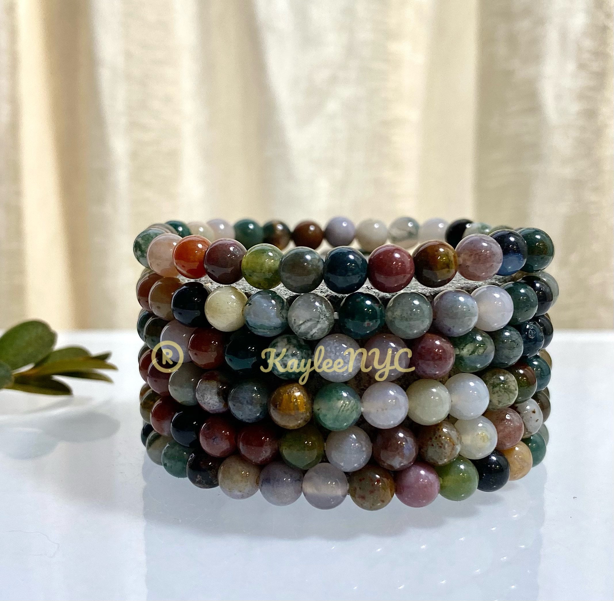 Haiden - Free Form, Natural Indian Agate Beaded Stretchy Bracelet