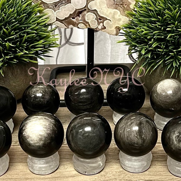 Wholesale Lot 12-16 pcs Natural Silver Sheen Obsidian Sphere Crystal Ball Healing 1.8 to 2 lbs