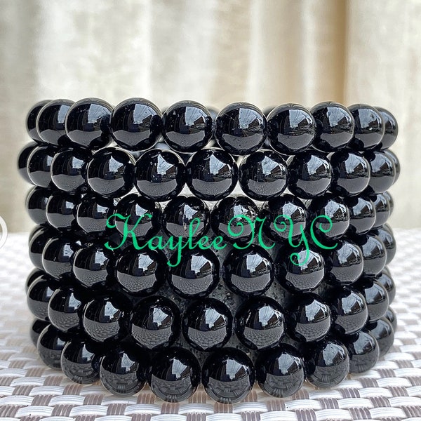 Wholesale 6 Pcs Natural Black Tourmaline 8mm 7.5” Crystal Healing Stretch Bracelet