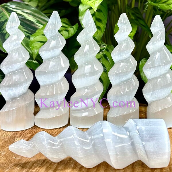 Wholesale Lot 6 pcs Natural Selenite aka Satin Spar Spiral Crystal Healing Energy ~15cm