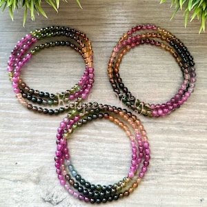 Wholesale Lot 3 Pcs Natural Watermelon Tourmaline 4mm 22” Crystal Healing Stretch Bracelet/necklace