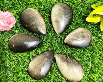 Wholesale Lot 6 Pcs Natural Gold Obsidian Cab 1.7”-2” each Nice Quality Crystal Healing Energy