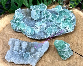 Wholesale 3 pcs Natural Druzy Sugar Cubic Fluorite Specimen Crystal Healing Energy