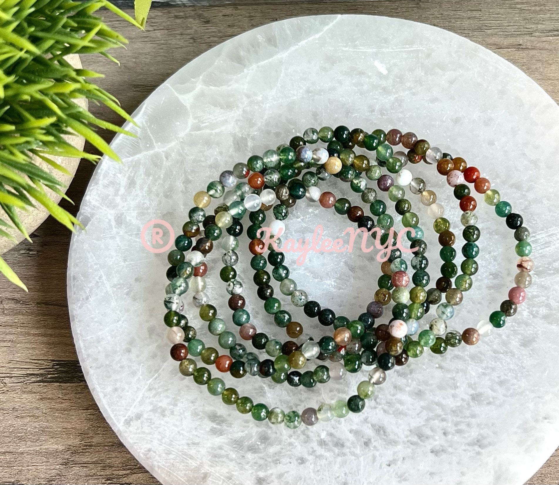 Wholesale 6 Pcs 4mm Indian Moss Agate Natural Crystal Healing