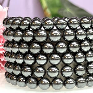 Wholesale 6 Pcs 8mm Hematite Natural Crystal Healing Stretch Bracelet 7.5"