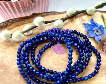 Wholesale Lot 6 Pcs Natural Lapis Lazuli 4mm 7.5” Crystal Healing Stretch Bracelet