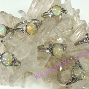 Wholesale Lot 7 pcs Natural Opal Ring White Bronze
