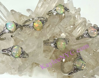 Wholesale Lot 7 pcs Natural Opal Ring White Bronze