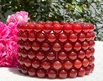 Wholesale 6 Pcs 8mm Carnelian Natural Crystal Healing Stretch Bracelet 7.5"