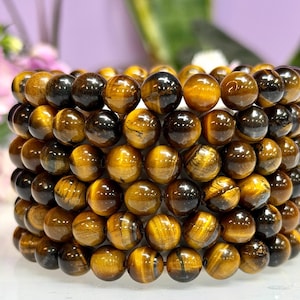 Pulsera elástica de ojo de tigre natural de 8 mm y 19 cm, venta al por mayor, 6 unidades