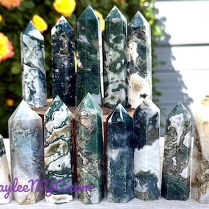 Wholesale Lot 2 Lb Natural Moss Agate Obelisk Tower Point Crystal Healing