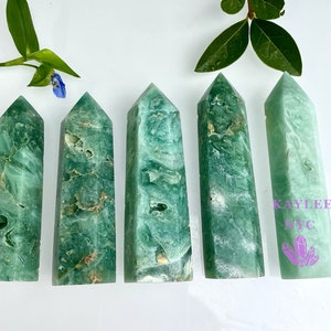 Wholesale Lot 1 lb Natural Green Opalized Fluorite Tower Obelisk Point Wand Crystal Energy Healing