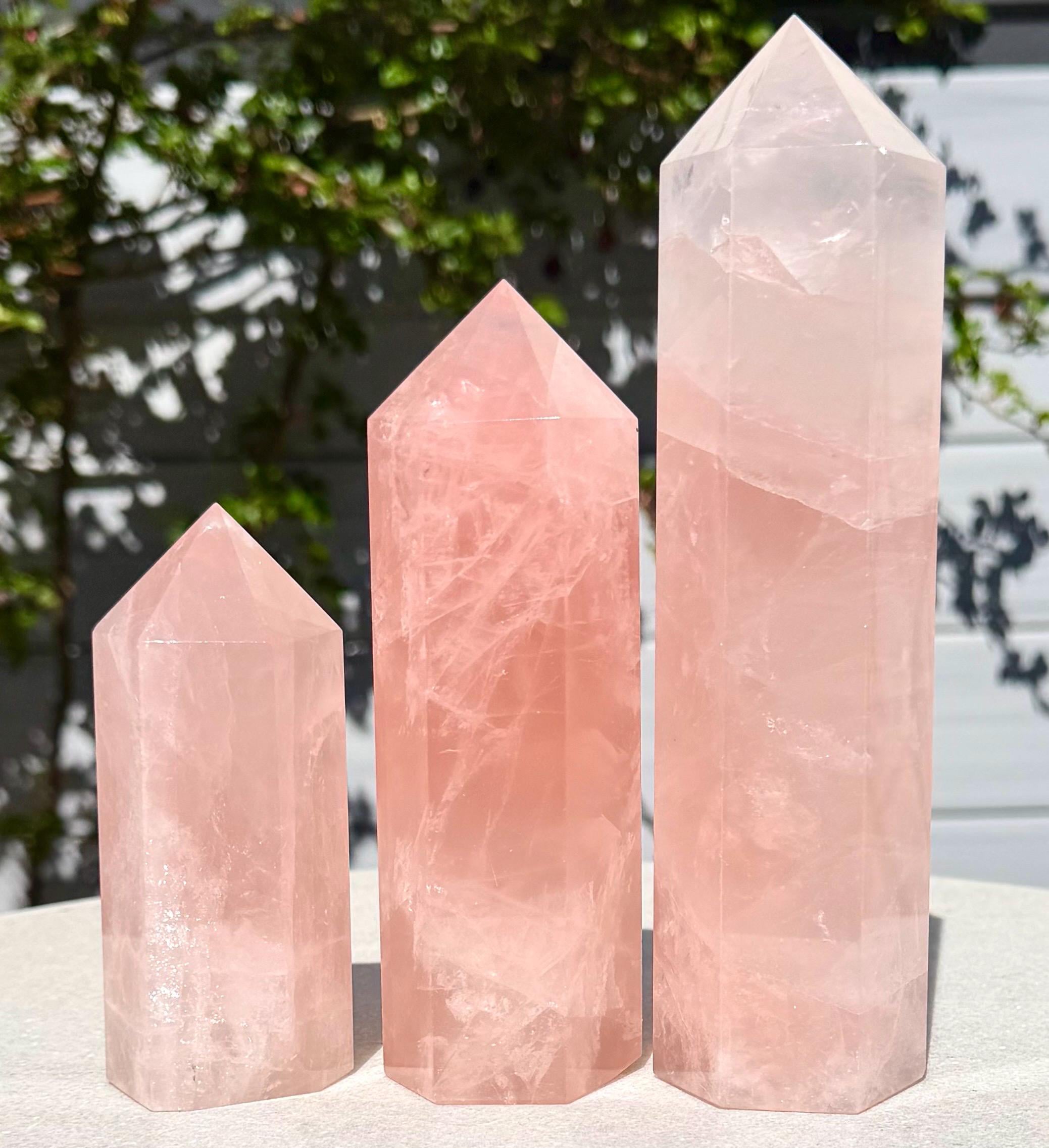 Wholesale Lot 3 Pcs Large Natural Rose Quartz Crystal Tower Obelisk Point 3.8-4 lbs