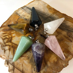 Wholesale Lot 6 Pcs Natural Pendulum Pendant Crystal Amethyst Tiger Eye Rose