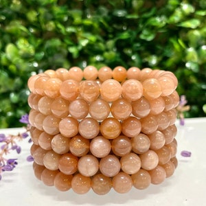 Wholesale 6 Pcs Natural Peach Moonstone 8mm 7.5” Crystal Healing Stretch Bracelet
