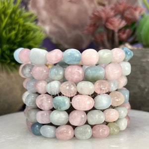 Wholesale 6 Pcs ~10mm Natural Morganite Natural Crystal tumble Stretch Bracelet 7.5"