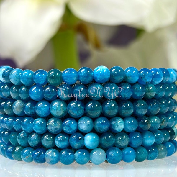 Wholesale 6 Pcs Natural Apatite Bracelet 5mm 7.5” Healing Energy Crystal Nice Quality